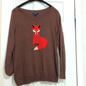 Old Navy light weight brown fox design sweater size Large